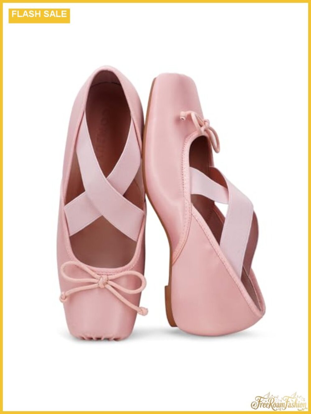 Womens Square Toe Mary Jane Flats with Bow Detail Cross Strap Ballet Shoes